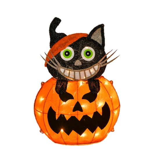 23&#x27;&#x27; Pre-Lit Pumpkin and Black Cat Halloween D&#xE9;cor